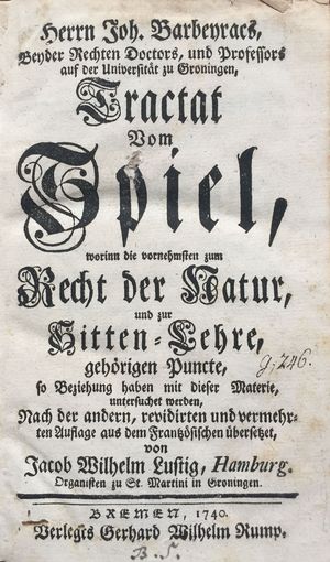 Buch: "Tractat vom Spiel" von Jean Barbeyracs, 1740