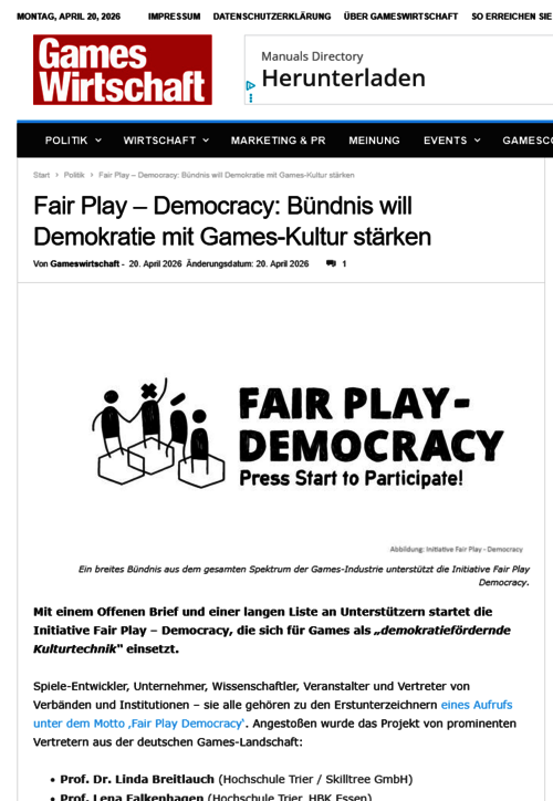 GamesWirtschaft Fair Play Democracy