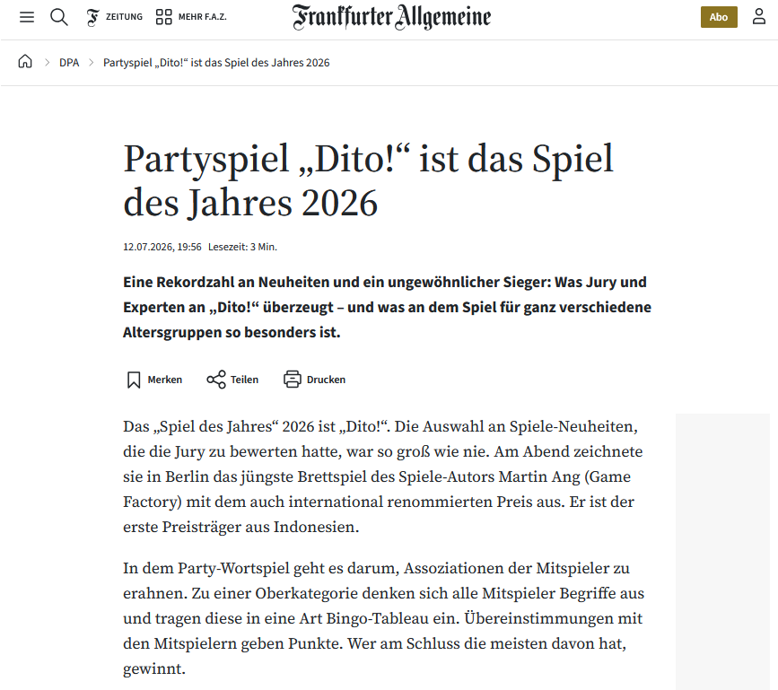 dpa FAZ Spiel des Jahres 2026 dpa FAZ Spiel des Jahres 2026